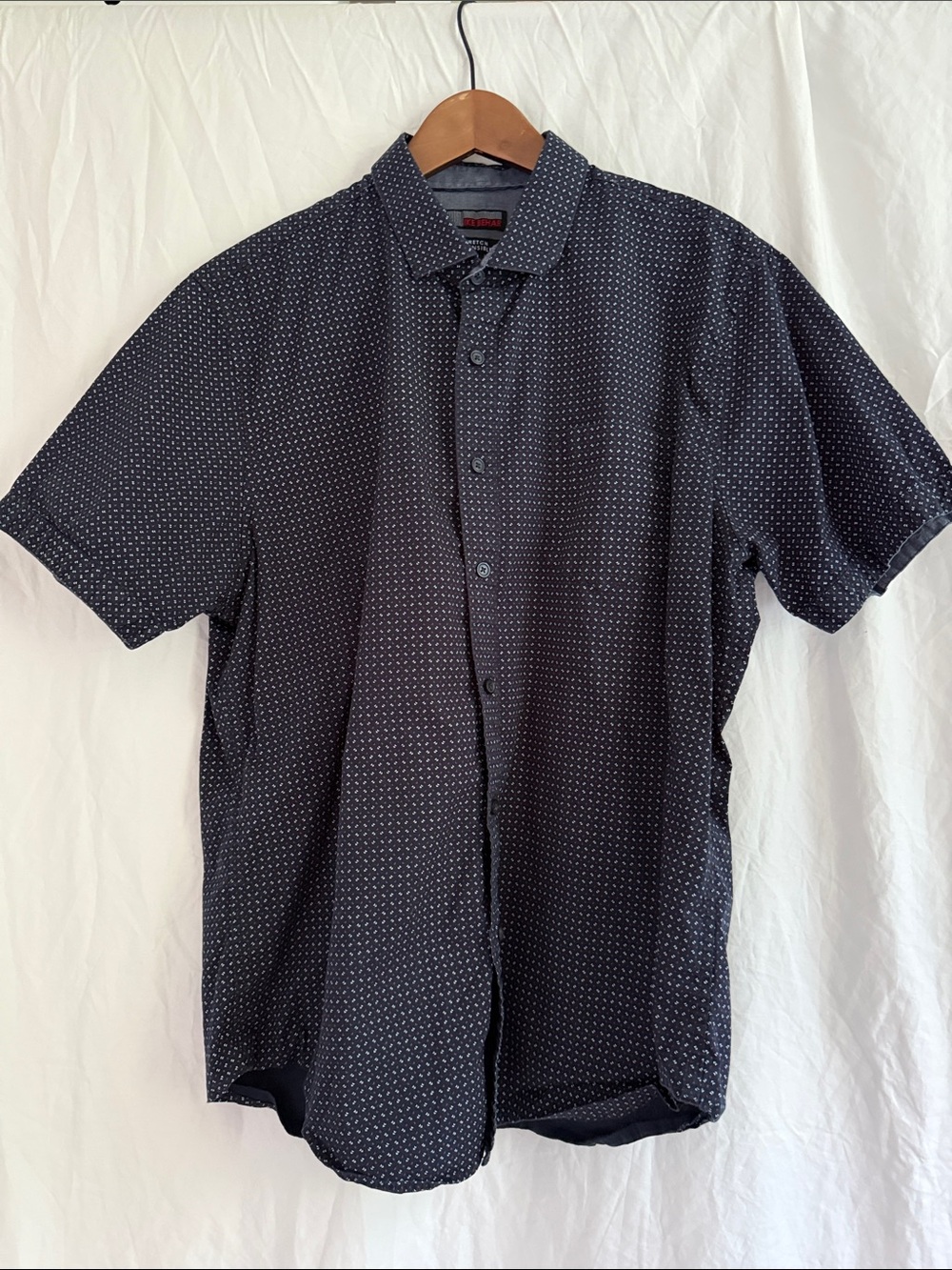 Ike Behar Navy Short-Sleeve Button-Down with Micro Dot Print